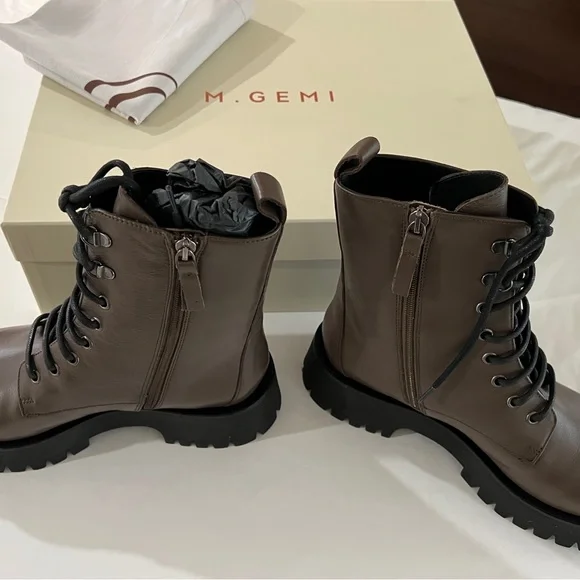 M. Gemi The Benedetta Brown Leather Combat Boots 38.5 Italy 8 US - Picture 9 of 11